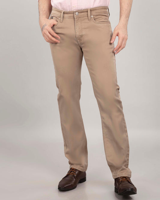 Beige Stretch Denim - Straight Fit Jeans Sale
