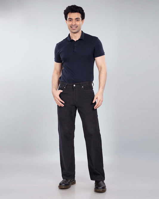 Pure Black Stretch Corduroy - Relaxed Fit Jeans