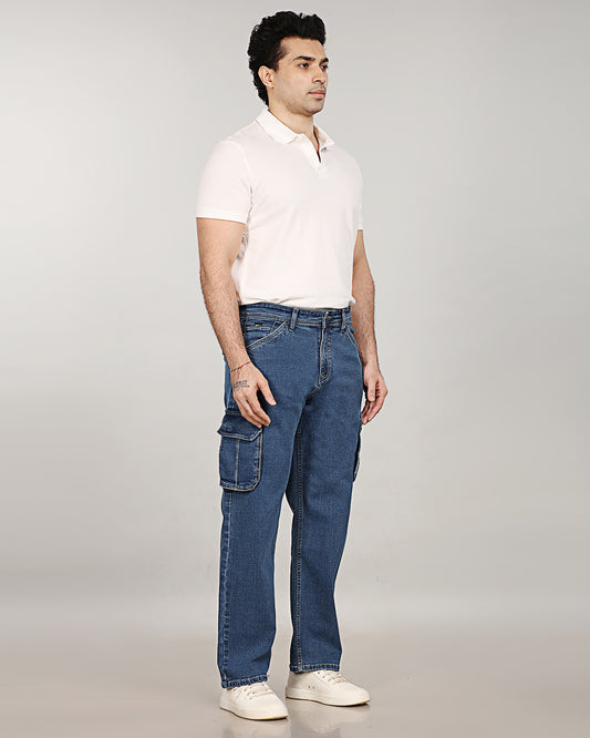 Mid Blue Stretch Denim - Classic Cargo