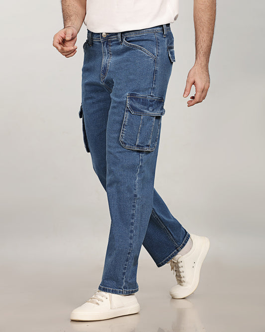Mid Blue Stretch Denim - Classic Cargo
