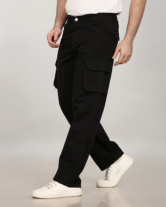 Pure Black Stretch Cotton Classic Cargo