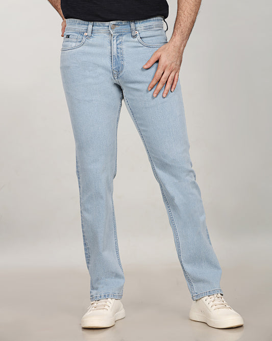 Glacier Blue Non-Stretch Denim - Straight Fit Jeans