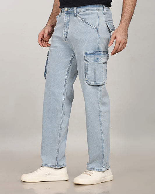 Glacier Blue Stretch Denim - Straight Fit Classic Cargo Sale
