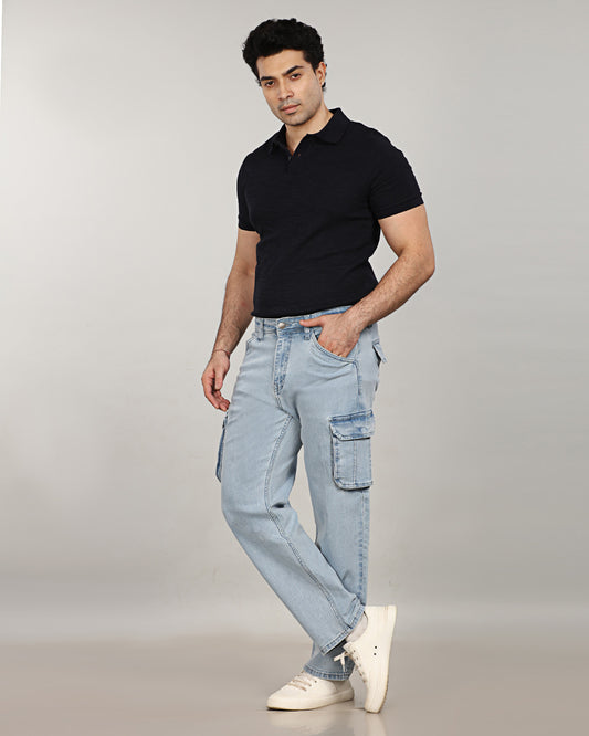 Glacier Blue Stretch Denim - Straight Fit Classic Cargo Sale