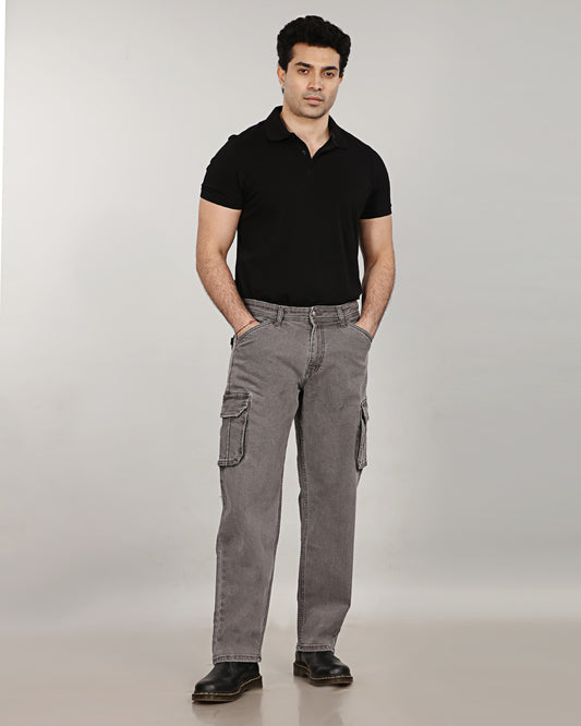 Charcoal Stretch Denim - Straight Fit Classic Cargo Sale