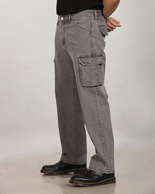 Charcoal Stretch Denim - Straight Fit Classic Cargo Sale