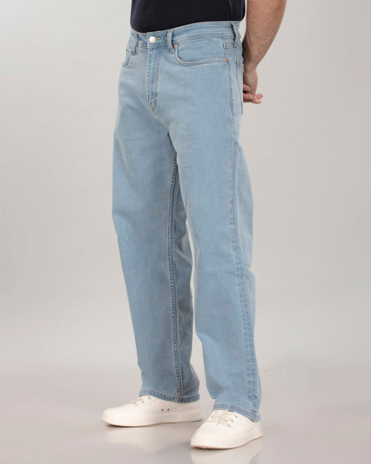 Glacier Blue Non-Stretch Denim - Relaxed Fit Jeans