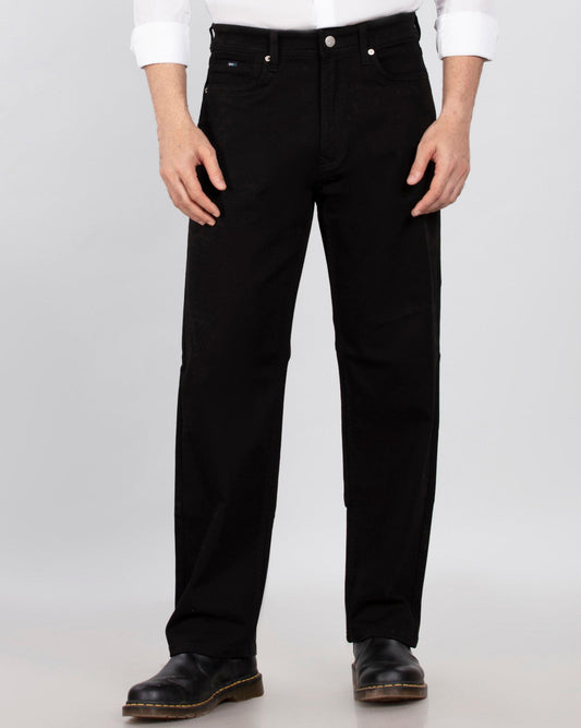 Pure Black Non-Stretch Denim - Relaxed Fit Jeans