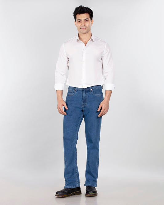 Mid Blue Stretch Denim - Bootcut Fit Jeans Sale