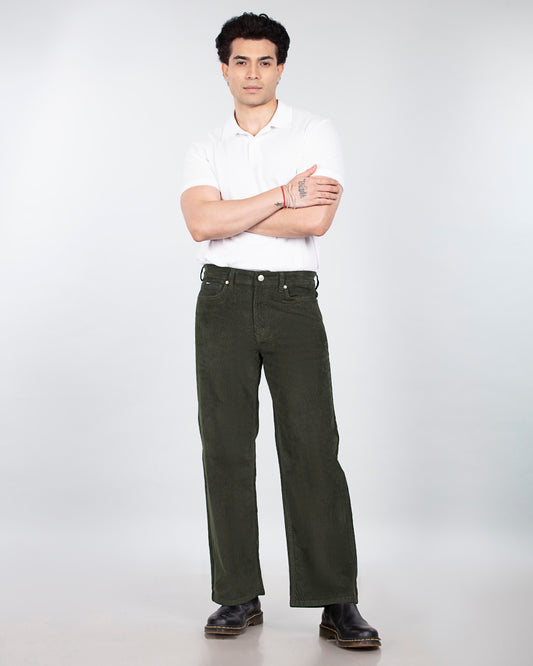 Olive Green Stretch Corduroy - Relaxed Fit Jeans