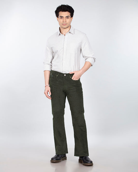 Olive Green Stretch Corduroy - Bootcut Jeans