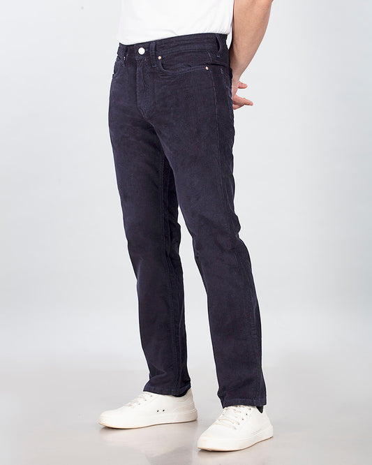 Navy Blue Stretch Corduroy - Straight Fit Jeans