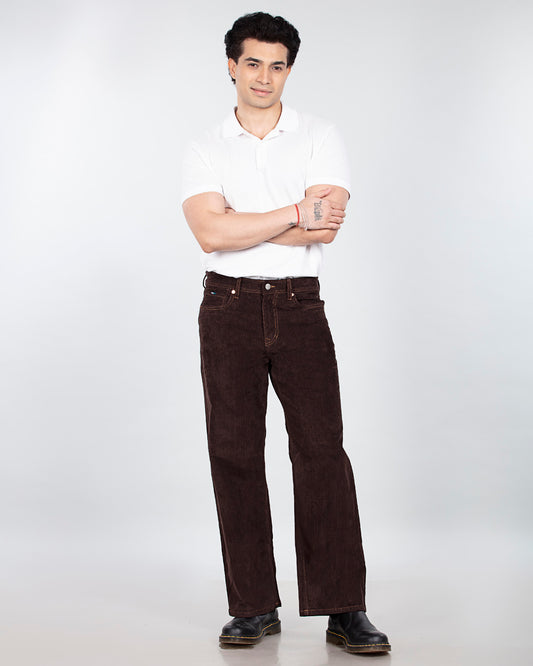 Coffee Brown Stretch Corduroy - Relaxed Fit Jeans