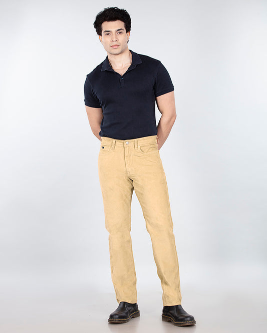 Cream Stretch Corduroy - Straight Fit Jeans Sale