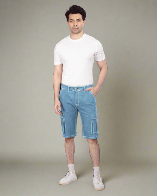 Custom made Glacier Blue Cargo shorts for Men