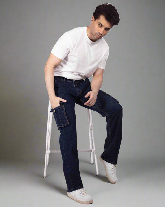 Custom Made Deep Space Blue Men's Straight Fit Cargo