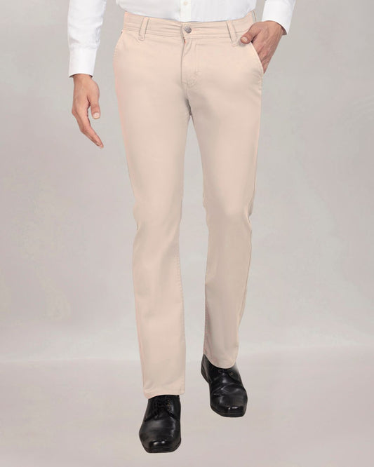 Custom made Cream Cotton Stretch Chinos for Men
