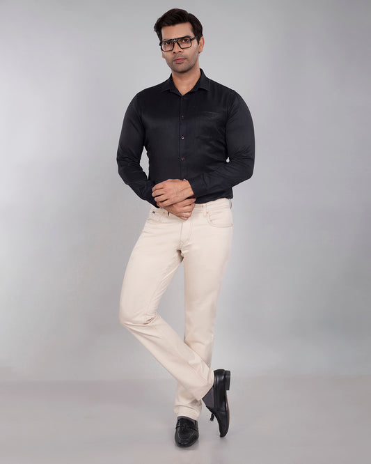 Custom made Cream Cotton Stretch Jeanos for Men