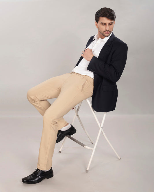 Custom made Khaki Cotton Stretch Chinos for Men