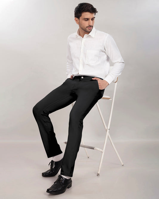 Custom made Pure Black Cotton Stretch Chinos for Men