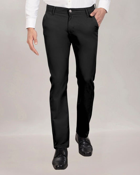 Custom made Pure Black Cotton Stretch Chinos for Men