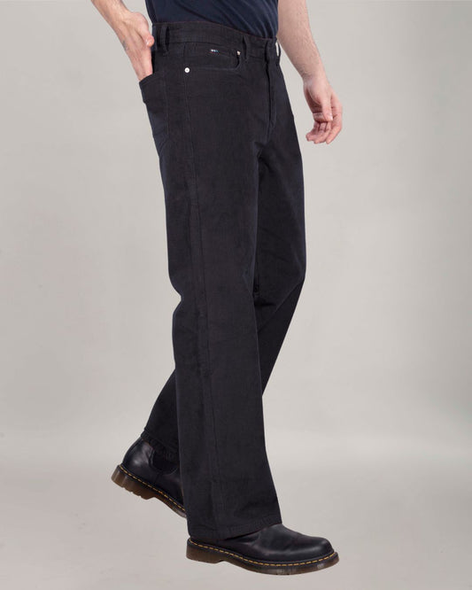 Pure Black Stretch Corduroy - Relaxed Fit Jeans