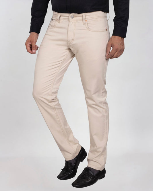 Custom made Cream Cotton Stretch Jeanos for Men