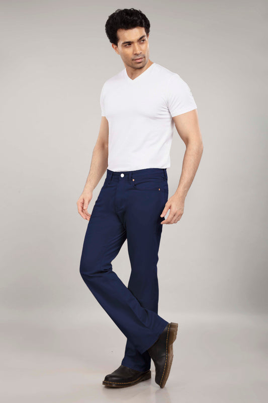 Deep Blue Stretch Cotton - Bootcut 5 Pocket Chinos