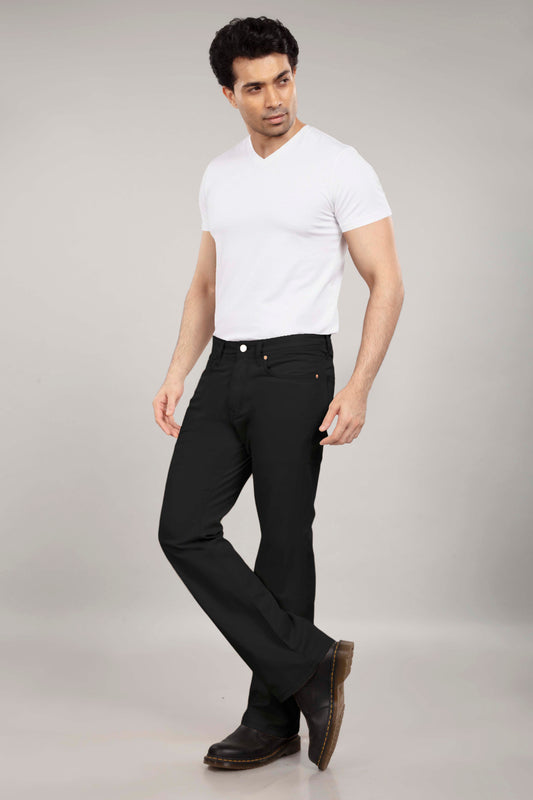 Pure Black Stretch Cotton - Bootcut 5 Pocket Chinos