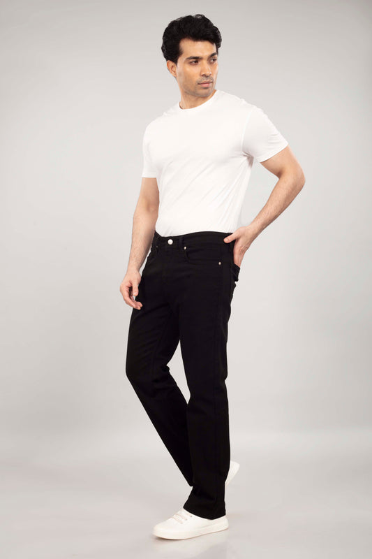 Pure Black Stretch Denim - Straight Fit Jeans Sale