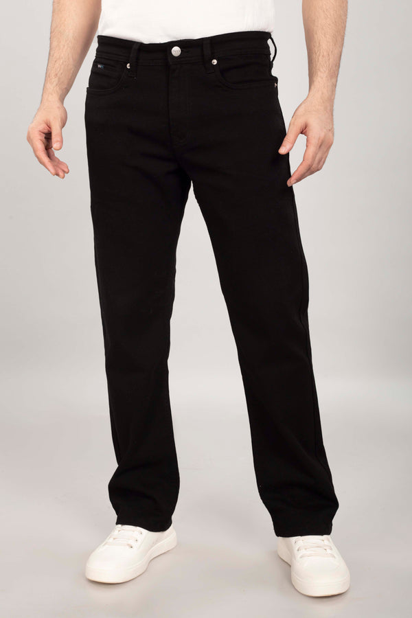 Pure Black Stretch Denim - Straight Fit Jeans Sale