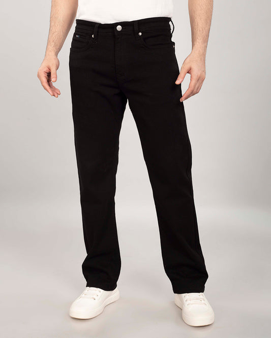 Pure Black Stretch Denim - Straight Fit Jeans Sale