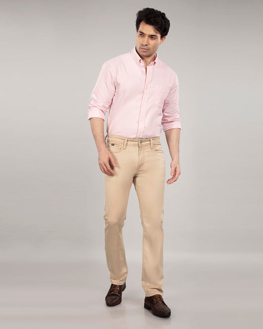 Cream Stretch Denim - Straight Fit Jeans Sale
