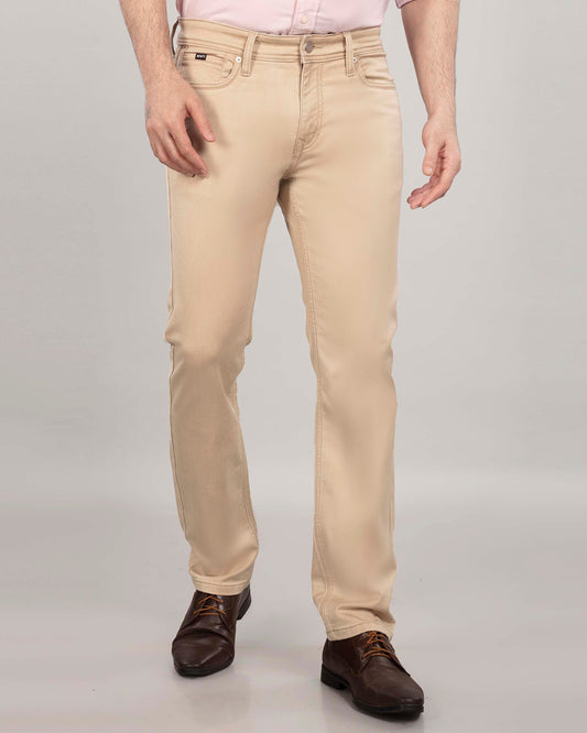 Cream Stretch Denim - Straight Fit Jeans Sale