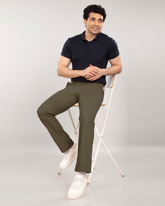 Olive Green Stretch Cotton - Straight Fit Chinos