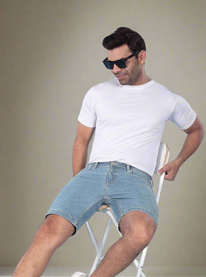 Custom Made Glacier Blue Mens Denim Shorts 