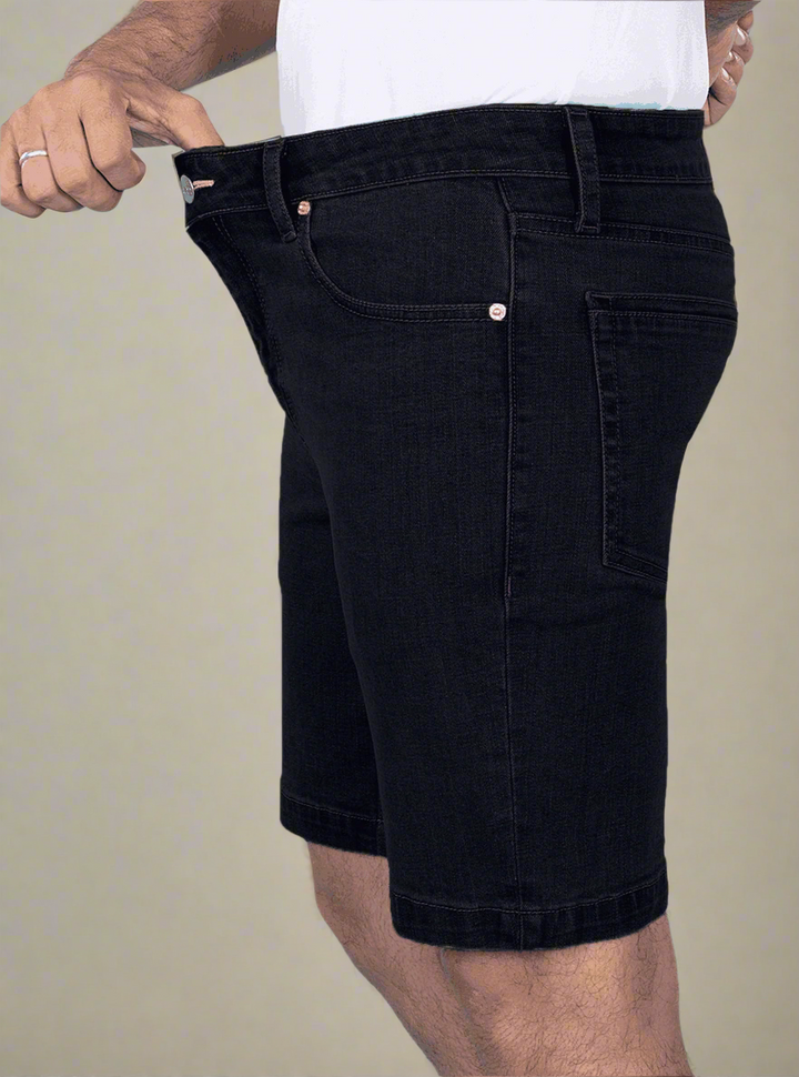 Custom Made Pure Black Mens Denim Shorts 