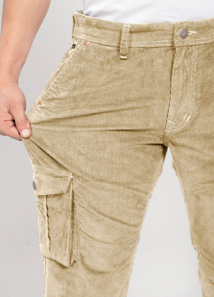Custom made Cream Classic Straight Fit Corduroy Cargo for Men