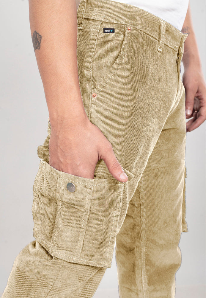 Custom made Cream Classic Straight Fit Corduroy Cargo for Men