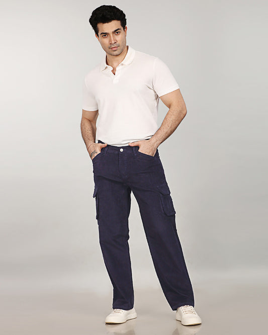 Navy Blue Stretch Corduroy - Straight Fit Classic Cargo Sale