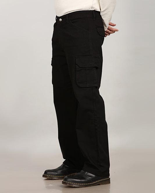 Pure Black Stretch Denim - Straight Fit Classic Cargo Sale