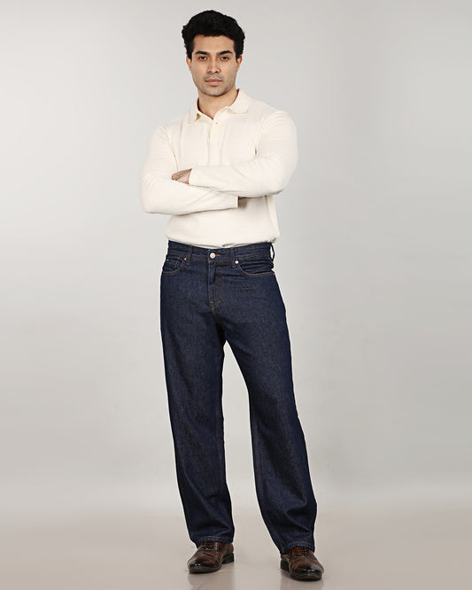 Raw Indigo Non-Stretch Denim - Relaxed Fit Jeans Sale