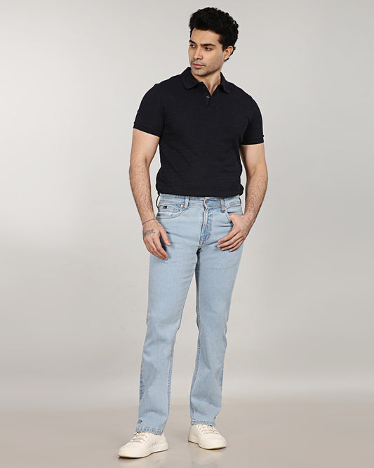 Glacier Blue Stretch Denim - Straight Fit Jeans Sale