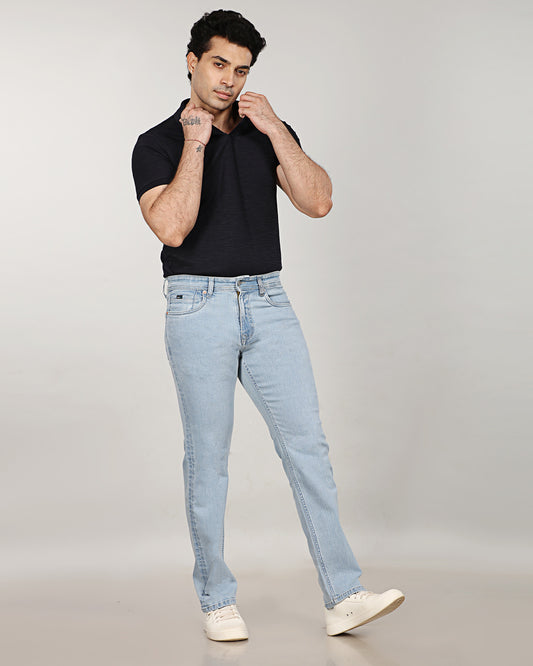 Glacier Blue Non-Stretch Denim - Straight Fit Jeans