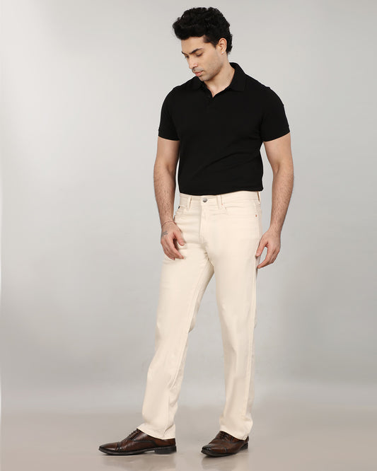Ecru Stretch Denim - Straight Fit Jeans Sale