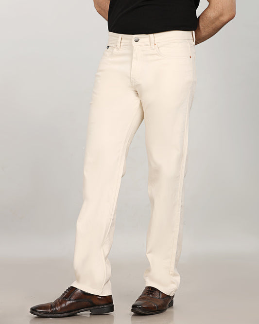 Ecru Stretch Denim - Straight Fit Jeans Sale