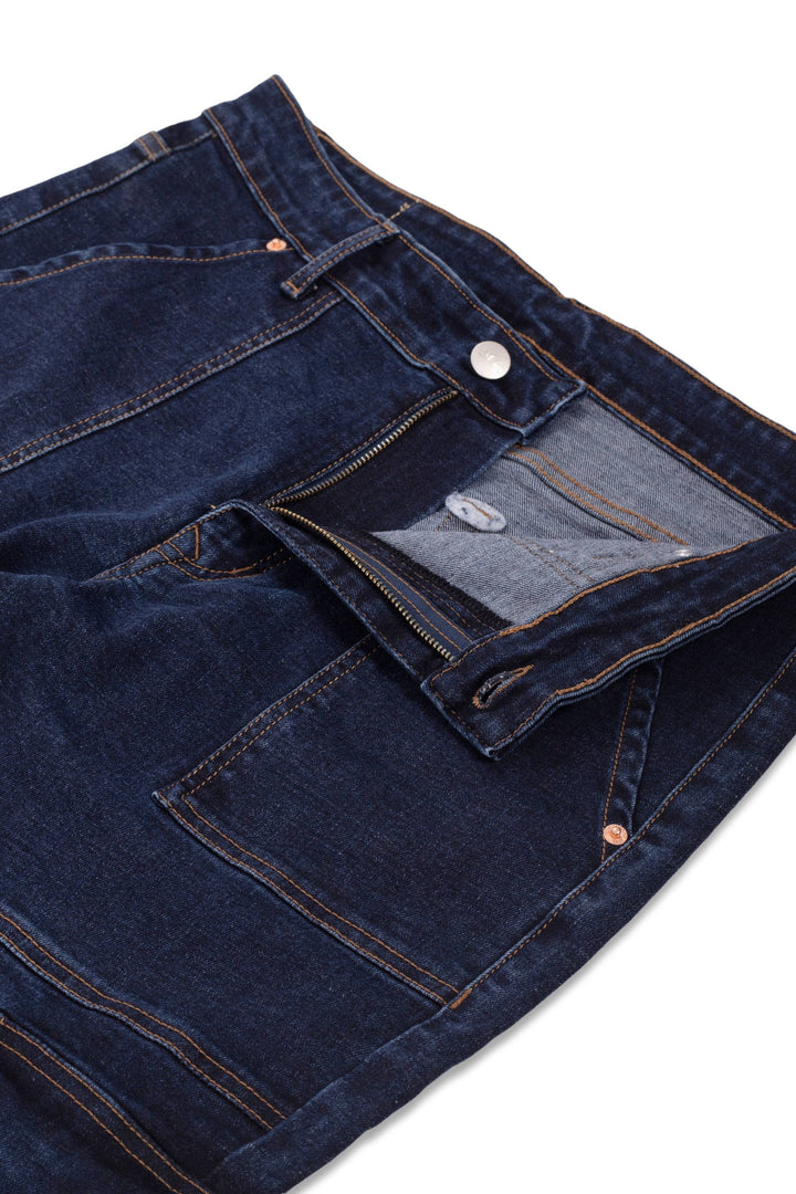 Custom Made Blue Neo Straight Fit Cargo Denim Jeans for Men