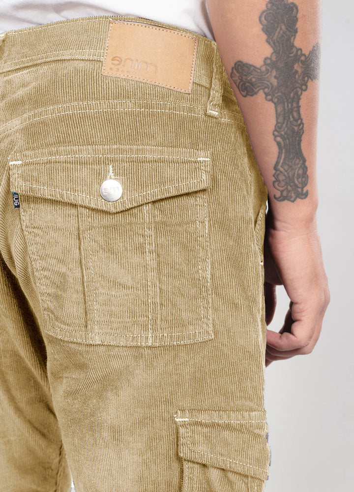 Custom made Cream Classic Straight Fit Corduroy Cargo for Men
