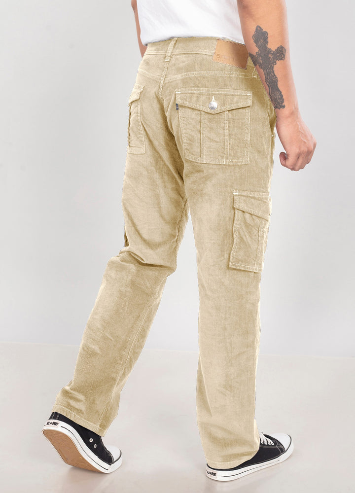 Custom made Cream Classic Straight Fit Corduroy Cargo for Men