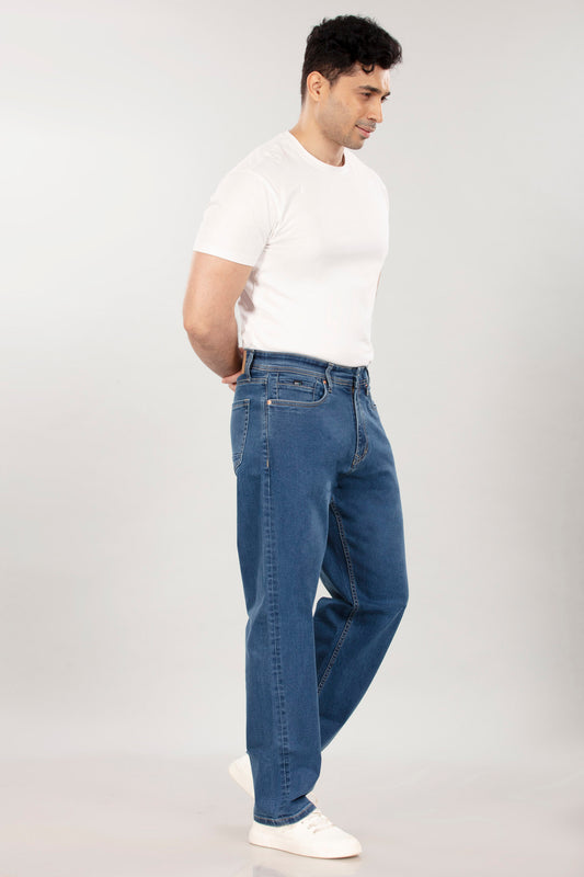 Mid Blue Non-Stretch Denim - Relaxed Fit Jeans Sale